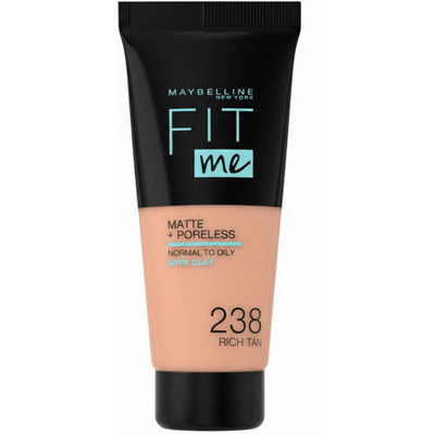 Maybelline New York - Fit Me Matte + Poreless Foundation - 238 Rich Tan - Medium Dekkende Foundation met Matte Finish voor de Normale tot Vette Huid - 30 ml