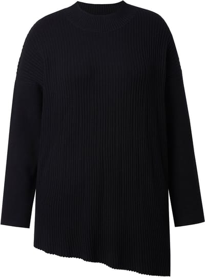 MIAMODA - Dames - Trui casual pasvorm asymmetrische zoom - Zwart - Maat 46+
