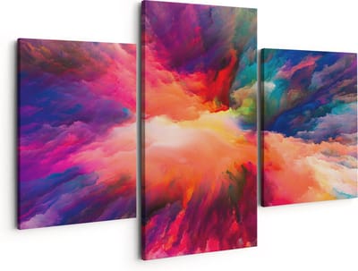 Artaza Canvas Schilderij Drieluik Abstracte Kunst van Kleuren Verf - 150x120 - Groot - Foto Op Canvas - Canvas Print
