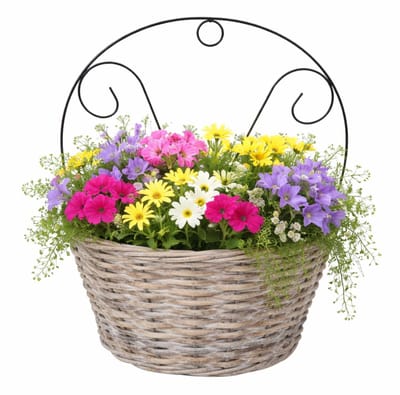 Mega Collections Plantenmand muurhanger Assen - grijs - H40 cm - wilg - bloempot/plantenpot