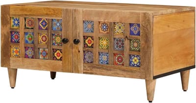 Salontafel massief hout - Houten bijzettafel - Woonkamer opbergen - Grote opbergruimte - 80 x 50 x 40 cm - Naturel