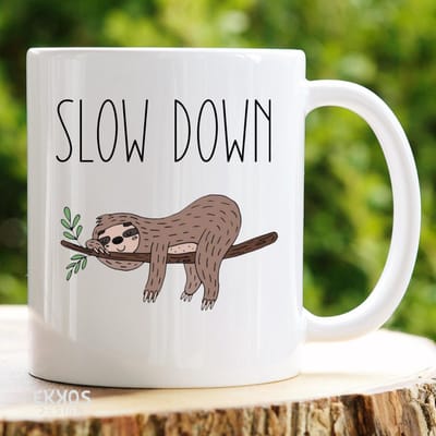Slow Down Sloth mok - Luiaarden - Dieren - Cadeau voor vrouw - Koffiemok - Grappige cadeaus - Cadeau voor man - Kado vrouw - Valentijn cadeautje voor haar - Mokken en bekers - Verjaardag cadeau - Koffiekopjes - Mok met tekst