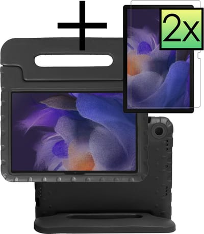 Hoes - Geschikt voor Samsung Galaxy Tab A8 - Met 2x Screenprotector - Kinderhoes Shockproof Bumper - Kidsproof Case - Tablet Hoesje - Kinder Cover - Zwart
