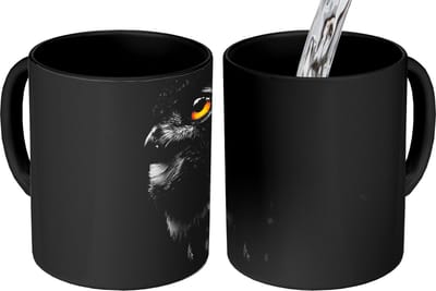 Magische Mok - Foto op Warmte Mokken - Koffiemok - Uil - Vogel - Zwart - Portret - Magic Mok - Beker - 350 ML - Theemok