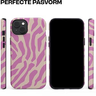 Casetastic hoesje geschikt voor Apple iPhone 15 Plus - MagSafe - Dubbellaagse bescherming - Zebra Roze Magenta Flow - Fashion Case - Lila Zand
