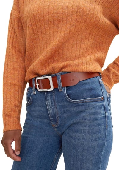 Tom Tailor - TTEVE leren riem met vierkante gesp - Maat 75 - light brown uni