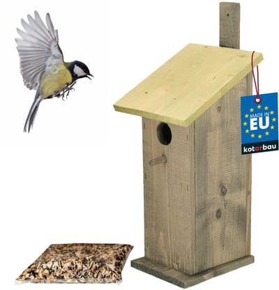 KOTARBAU® Nestkast voor Vogels, Hout, 35 x 10 cm, Groen, Voederhuis, Vogelhuisje, Nestkastje, Vogelvoer 0.5 kg, Voor Mezen Staren Futterstelle
