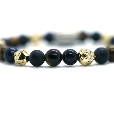 IbizaMen KIDS - Jongens - armband - tijgeroog - goud lava 6mm