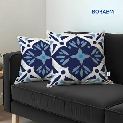 Boraboi® Luxe Decoratieve Kussenhoezen set van 2 , Zachte Suède Touch 45x45cm -(Blauw,Wit)