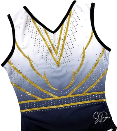 Sparkle&Dream Turnpakje Gina Zwart Wit Goud - ASM / 158-164 - Gympakje voor turnen, acro, trampoline en gymnastiek.
