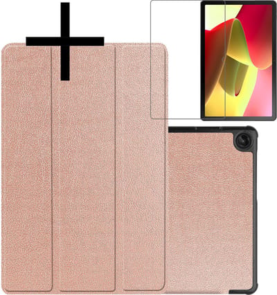 Hoes - Geschikt voor Lenovo Tab M10 (3e / 3rd generatie) - Met Screenprotector - Trifold Bookcase - Hard Cover - Hardcover Book Case - Tablet Hoesje - Rosé goud