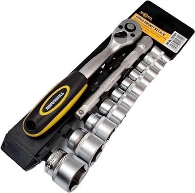 Trimann 232324 - Grote Doppenset 12-delig - 3/8" aandrijving - met 72-tands ratel - met verlengstuk - Quick-release button - Metrisch - Chrome Vanadium staal - 5 jaar Garantie
