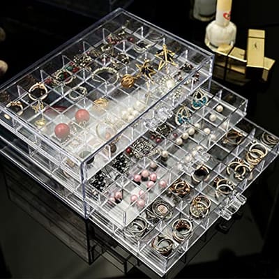 Oorbellen Opbergdoos met 3 Laden - Transparante Sieraden Organizer met 72 Compartimenten voor Dames
