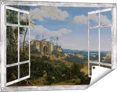 Gards Tuinposter Doorkijk Gezicht op Olinda, Brazilië - Frans Jansz. Post - 90x60 cm - Tuindoek - Tuindecoratie - Wanddecoratie buiten - Tuinschilderij