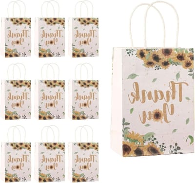 10 Stuks Kraftpapier Zakjes met Zonnebloemen voor Gastgeschenken, Snoepjes en Feestjes, 15x21x8 cm, Roze