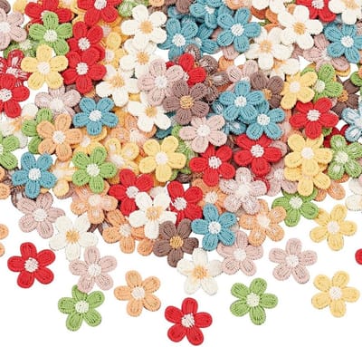 144 Stuks 8 Kleuren Gehaakte Bloemen Patches van 15mm - Katoenen Applicaties voor Kleding, Accessoires en Handwerk