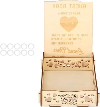 Wooden Guest Book with Heart Pattern, Card Box with Guest Book, Wedding Reception Accessories, for Baby Shower, Birthday and More