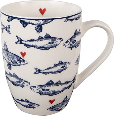 Clayre & Eef Mok 350 ml Wit Blauw Porselein Vissen