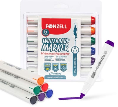 Fonzell Whiteboard markers - Ronde Punt - Gemakkelijk Uitwisbaar - Whiteboardmarkers - 6 stuks
