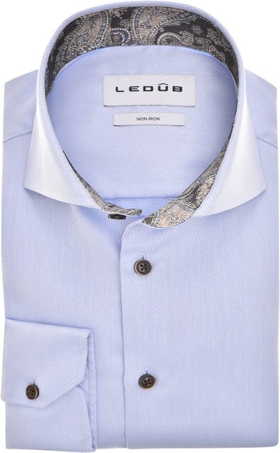 Ledub modern fit overhemd - popeline - lichtblauw - Strijkvrij - Boordmaat: 40 (EU maat: M)