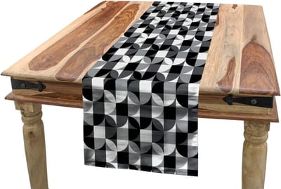 ABAKUHAUS Zwarte en Grijs Tafelloper, Grijstintencirkel, Eetkamerkeuken Rechthoekige decoratieve Tafelloper, 40 x 225 cm, Zwart Wit Grijs