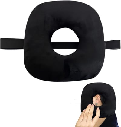 Famanu – Katoenen donutkussen met oorgat 30 x 30 cm zwart voor oorpijn