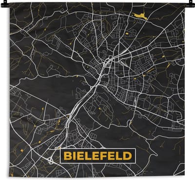 Wandkleed - Wanddoek - Bielefeld - Kaart - Plattegrond - Stadskaart - Goud - Duitsland - 180x180 cm - Wandtapijt
