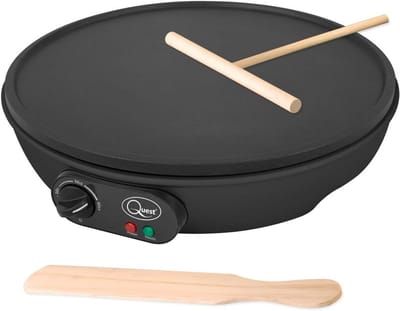 Elektrische Pannenkoek & Crêpe Maker - 12 Inch Antiaanbakplaat met Temperatuurregeling en Houten Accessoires