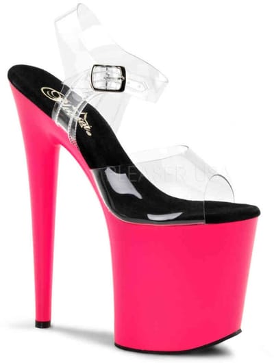 Pleaser - FLAMINGO808UV Sandaal met enkelband, Paaldans schoenen - Paaldans schoenen - 39 Shoes - Roze/Transparant