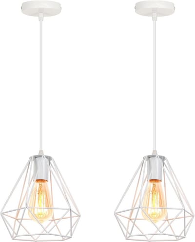 2 Stuks Hanglamp Industrieel Cage E27 Kroonluchter Hangende Lampen Metalen Plafondlamp Wit