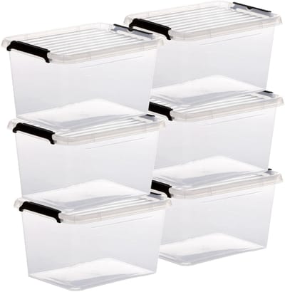 5Five opberg kist met deksel - 6x - Clip Box - 2 liter - 19 x 15 x 11 cm - kunststof - transparant