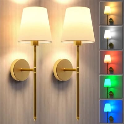 Milova Wandlamp - Draadloos - Goud - 2st - Meerdere kleuren licht - Oplaadbaar - Nachtlampjes - Decoratie - Verlichting
