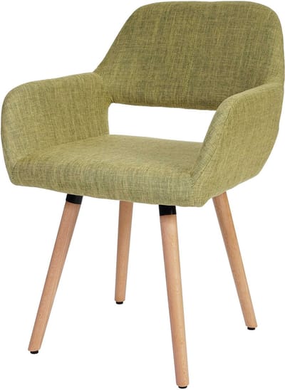 Eetkamerstoel MCW-A50 II, keukenstoel, retro jaren 50 ontwerp ~ textiel, lichtgroen, lichtgekleurde poten