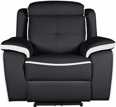 Vente-unique Elektrische relaxfauteuil van leer ANGELIQUE - Zwart/ wit
