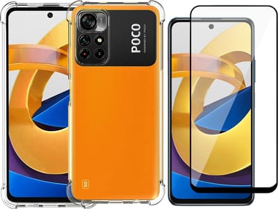 Hoesje geschikt voor Xiaomi Poco M4 Pro - Transparant Backcover Shockproof Case + Glas Full Screen Screenprotector