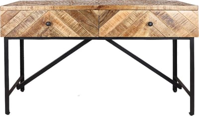 OHNO - Miz Consoletafel - Hout - met lades - Visgraatlook - Zwart Metalen poten