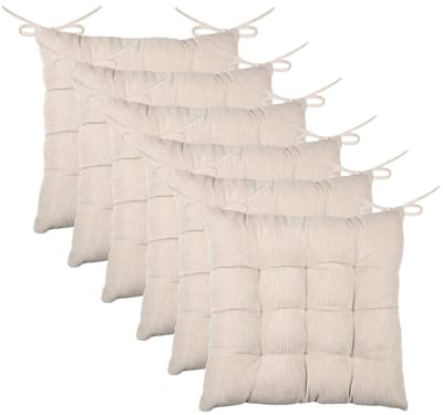 Stof Textile stoelkussen Dandy - 6x - creme beige - 38 x 38 x 5 cm - touwtjes sluiting - zitkussens - binnen/buiten