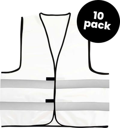 10-pack witte veiligheidshesjes - Veiligheidsvesten wit - Veiligheidshesjes volwassenen - Hesjes evenementen - Hesjesfabriek