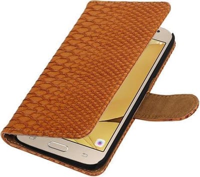 Bruin Slang booktype wallet cover hoesje voor Samsung Galaxy J2 2016