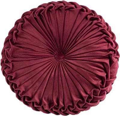 HLOVME Rond sierkussen voor op de bank, decoratief 3D-pompoenkussen van fluweel voor op de bank, bed of vloer 38 x 38 cm, wijnrood