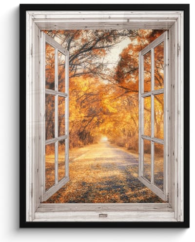 Poster in lijst - Fotolijst 50x70 cm - Posters - Bos - Herfst - Bomen - Bospad - Natuur - Doorkijk - Posterlijst zwart - Decoratie - Wanddecoratie woonkamer - Muurdecoratie slaapkamer