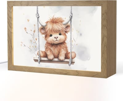 Nachtlampje 30x20 cm - Kinder lampje - Schotse hooglander - Dier - Kinderen - Tafellamp kinderkamer - Slaapkamer lamp - Bedlamp kinderen - Kinderlampje stopcontact - Wandlamp babykamer - Nachtlampjes