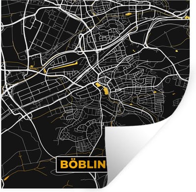 Muurstickers - Sticker Folie - Black and Gold – Stadskaart – Böblingen – Duitsland – Plattegrond – Kaart - 100x100 cm - Plakfolie - Muurstickers Kinderkamer - Zelfklevend Behang XXL - Zelfklevend behangpapier - Stickerfolie
