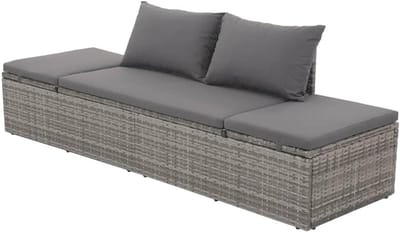 Tuinligstoel Polyrotan - Loungestoel Bank - Buiten Ontspannen - Verstelbare Rugleuning - 195 x 60 cm - Grijs