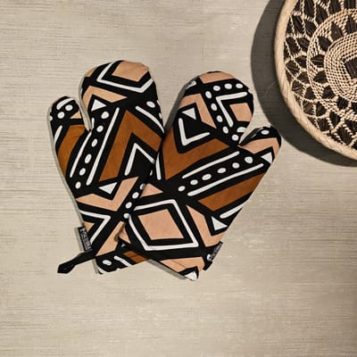 Ovenwanten | Set van 2| Handgemaakte Afrikaanse Boheemse stijl geometrische 'Mudcloth' Bogolan geïnspireerde print ovenwanten.