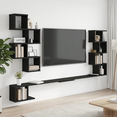 vidaXL - Wandgemonteerd - TV - Rek - Zwart - eiken - 160 - x - 15 - x - 94 - cm - Bewerkt - hout
