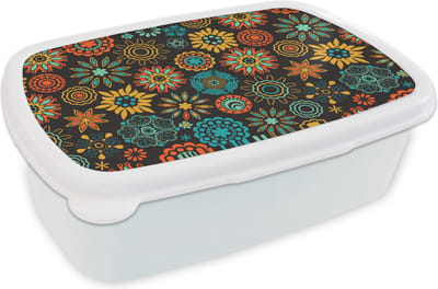 Broodtrommel Wit - Lunchbox - Brooddoos - Bohemian - Vintage - Bloem - Flora - 18x12x6 cm - Volwassenen
