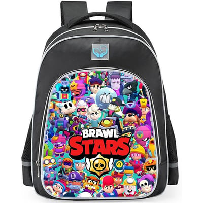 Brawl Stars Kleurrijke Geestenhond Print Zwarte Achtergrond Sci-Fi Stijl Dubbelzijdige Reflecterende Strip Grote Capaciteit Schooltas reflective black - large