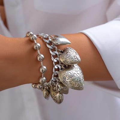 Vintage Choker Kettingen Armbanden Set Voor Vrouwen Punk Hart Hanger Goud koper Kleur Metaal Nieuwe Hip Hop Sieradenset brown