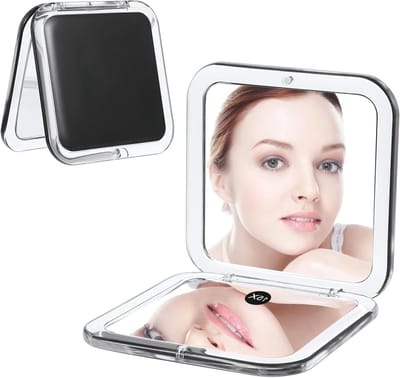 Vouwbare Reismirror met 15x Vergroting, Compact en Dubbelzijdig voor Make-up, Zwart en Handzaam Design